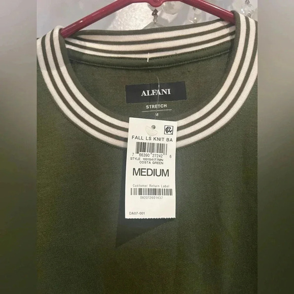 ALFANI Men's Costa Green Vari-Stripe Crewneck Long-Sleeve Pullover Shirt SZ M - Picture 3 of 4